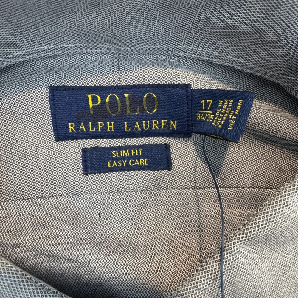 Polo Ralph Lauren Men 17 34/35 Slim Fit Easy Care Grey Dress Shirt NWT